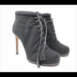 Lace-Up High Heel Ankle Boots in Charcoal Gray